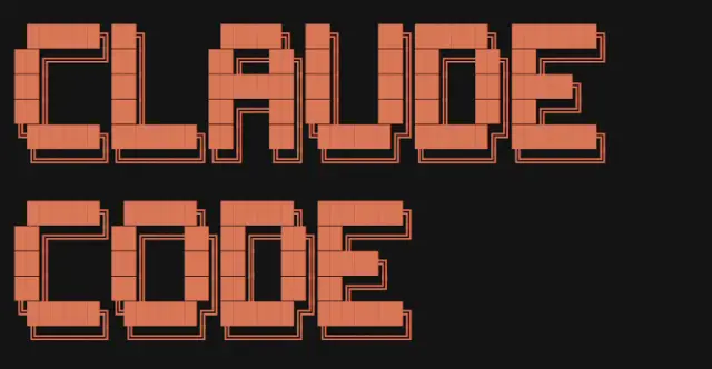 Orange pixel-block lettering reading "Claude Code" on a black background.